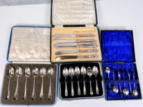A cased set of 6 hallmarked silver coffee spoons with shell terminals, Sheffield 1941; a cased set