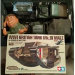 A boxed and sealed interior Tamiya 1/35th scale model kit of a WWI British Tank, MK.IV male single