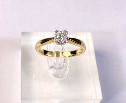 A 18 carat hallmarked gold solitaire diamond ring with brilliant cut stone in square setting, 4gm,