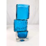 Whitefriars designed by Geoffrey Baxter 'Drunken Bricklayer' Kingfisher blue glass vase, Model 9672,