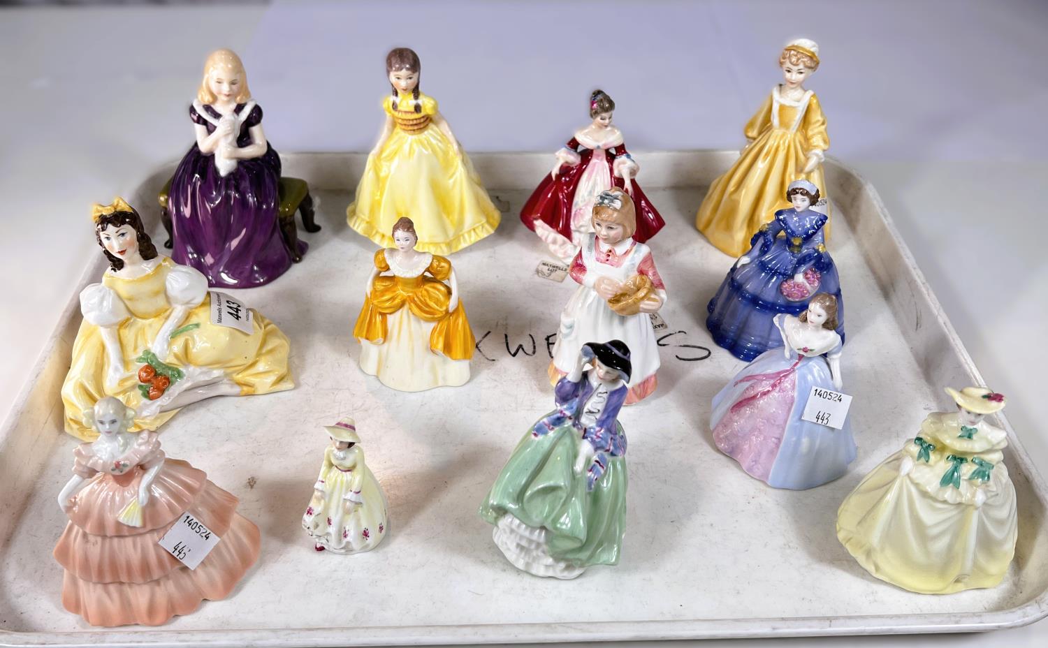 Thirteen ceramic miniatures including Royal Doulton Affection, Top of the Hill, Royal Worcester