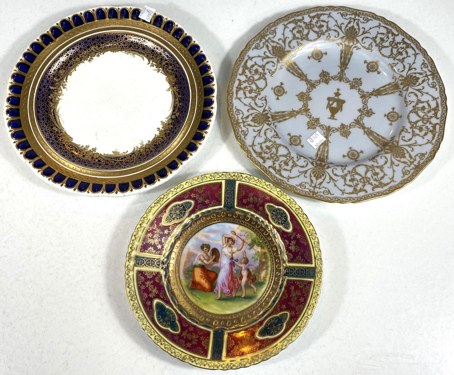 A Royal Worcester gilt decorated dessert plate, a davenport plate blue and gilt with jewelled border