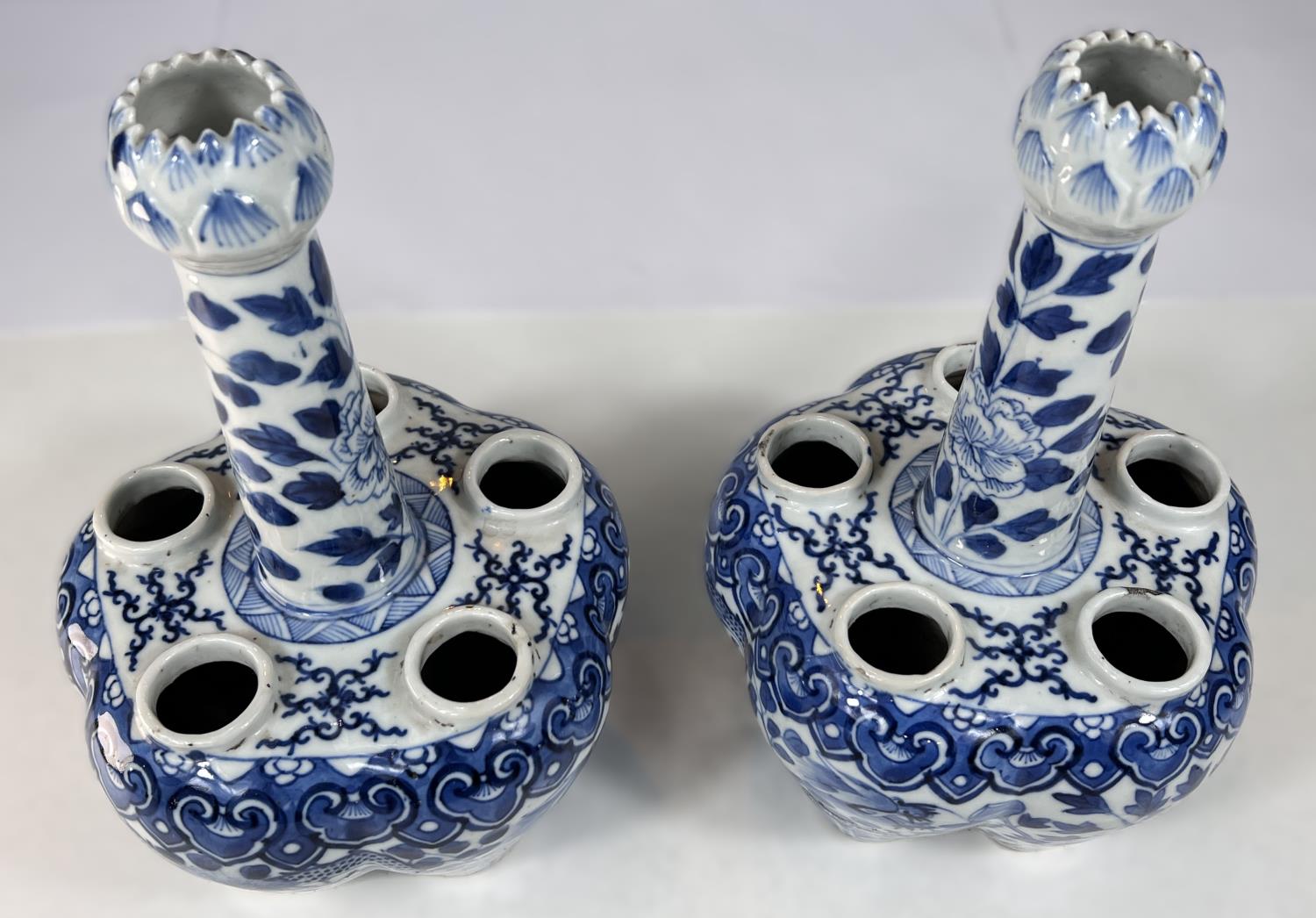 A pair of 19th century Chinese tulip or crocus vases blue and white decoration, with tapering neck - Image 2 of 8
