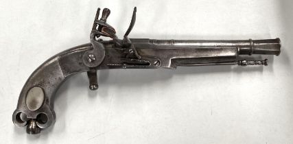 A Scottish Highlands Murdoch style replica steel flintlock pistol, 'Rams Horn Flintlock' length 35cm