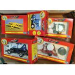 Five boxed Britians 1:32 scale vehicles boxed, Ford 2120 Tractor, Milk Marque Tanker, Round Baler,