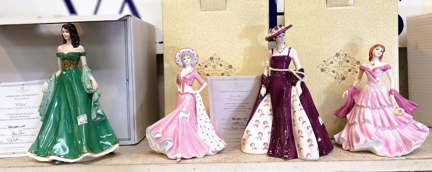 Coalport: Three boxed figures 'Elisa' Figure of the year 2009, Sentiments 'Good Luck' and '