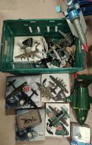 A larger scale Thunderbird 1 model and Thunderbird 2 models and a collection of WWII die-cast