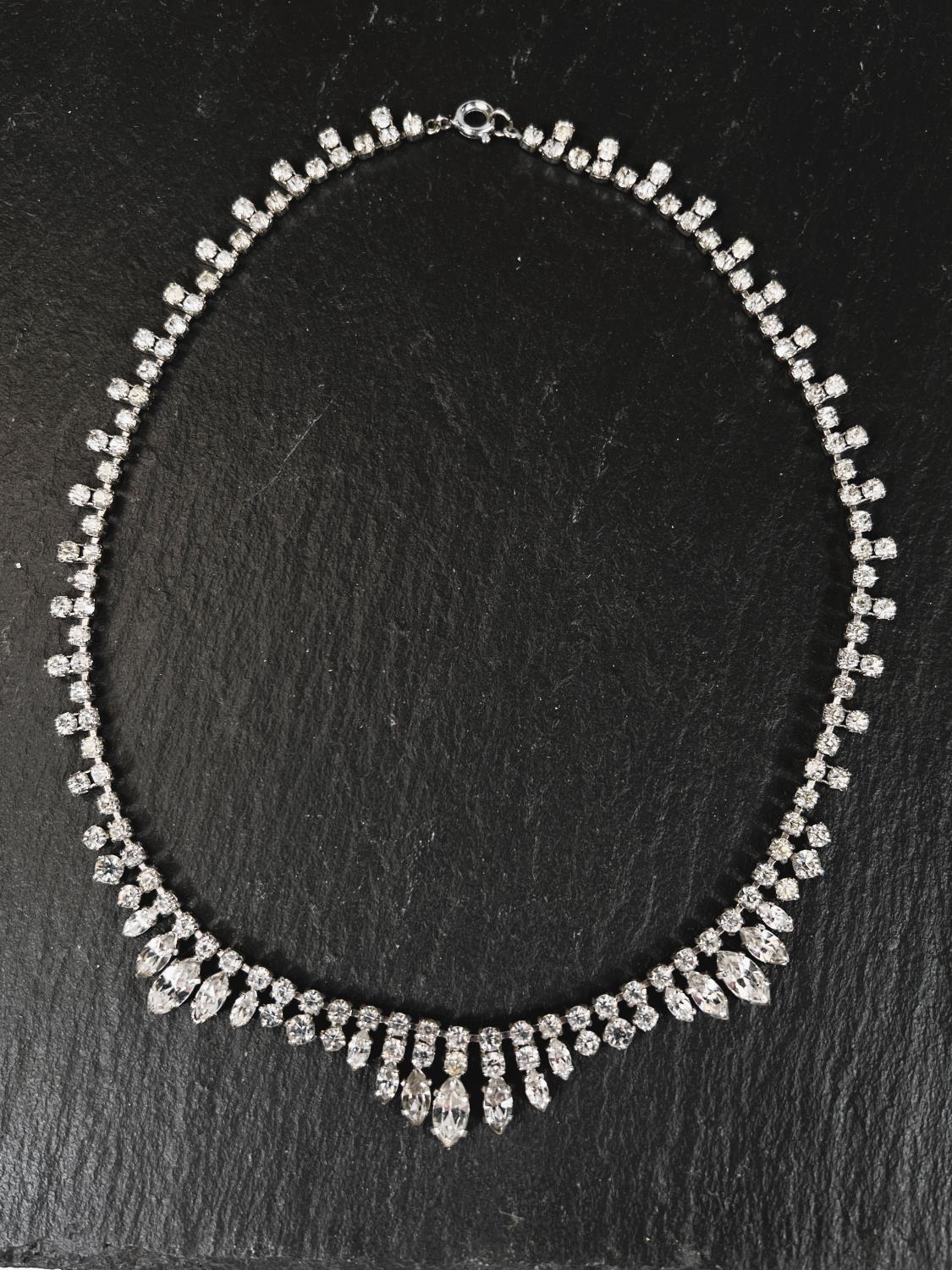 A 1930's diamante necklace with tiered drops