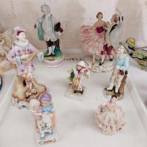 A Netzwork continental china group; 19th century bisque figure and other figures