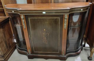A 19th century walnut 'D' end credenza with ormolu mounts and marquetry inlay, comprising 2 glazed