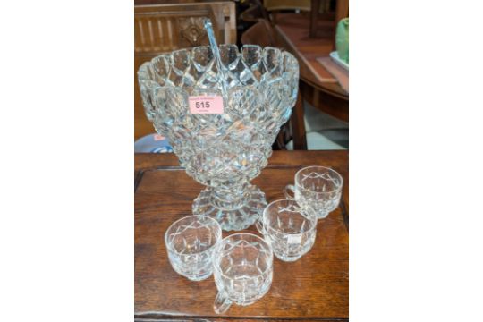 A large cut glass punch bowl and glasses and a selection of wine and brandy glasses. - Image 1 of 3