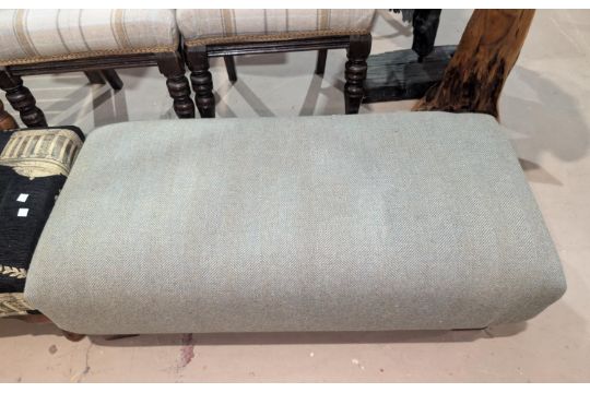 A Victorian style armchair in buttoned pink fabric; a long footstool in green/blue fabric. - Image 2 of 2