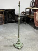 A Victorian decorated brass telescopic lamp standard with later electrical fitment.