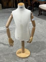 A French tailor"s child dummy with articulated arms, hands and fingers. 33" high