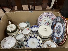A box of 19th Century and later ceramics.