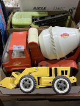 A MAR toys tinplate digger and two Tonka toys.