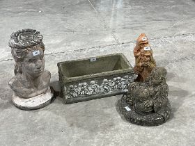 A garden trough and four garden ornamants (5)