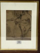 20th CENTURY SCHOOL. A seated female nude. Graphite on paper. 9½" x 7¾". No provenance with this