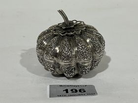 A white metal gourd form box, 2 ½" diam