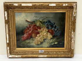 K. LAMB. BRITISH 20TH CENTURY. Still life of fruit. Signed and dated 1905. Oil on canvas 13" x 17".