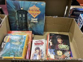 Doctor Who. Memorabilia to include two LP records, Genesis of The Daleks and Sound Effects; games;