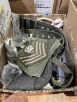 Two boxes of military buttons etc