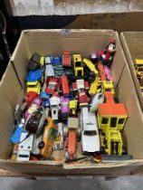 Two boxes of diecast model vehicles and other toys