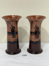 A pair of Ault vases, decorated with a mill in a continuous landscape. Impressed marks. 10½" high.