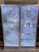 A pair of framed prints of New York. 36" x 12".