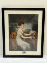 19TH CENTURY SCHOOL A lady at a piano. Lithograph with watercolour heightening. 13½" x 10½"