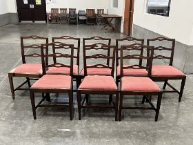 A 19th century set of eight mahogany dining chairs with pierced ladder backs, on square tapered