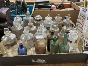 A box of chemist's glass jars and bottles