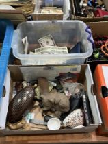Four boxes of jewellery, coins and sundries