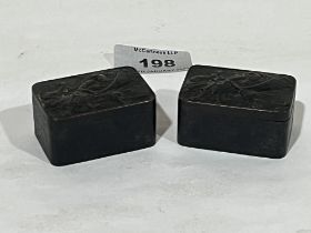 A pair of Chinese bronze boxes, c 1900, 2" wide