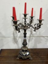 A ceramic, and gilt metal five light candelabrum. 24" high.