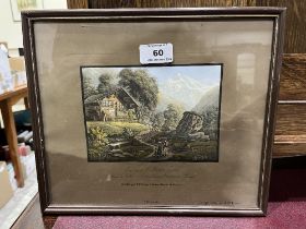 A framed print with gouache heightening. Vue Sur Le Wetterhorn. 4¾" x 6½"