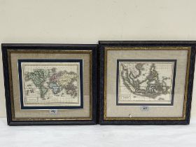 A pair of 19th century maps. World and E. India Isles. 8" x 10"