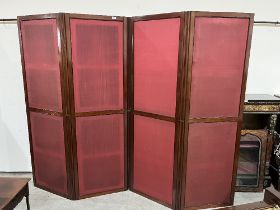 A 19th century mahogany four fold screen. 78" h x 100" w.