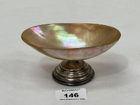 A George V silver abalone shell and silver bonbon dish. Chester 1918. 5" wide