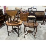 Two early 20th Century centre tables; a small oak dropleaf table and a Victorian mother-of-pearl