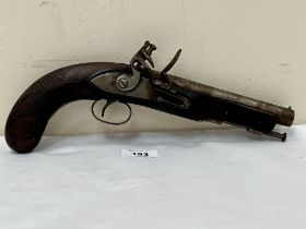 A flintlock holster pistol with rosewood stock. 12" long