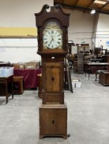 A 19th century oak and mahogany 30hr longcase clock, the painted dial signed D Jones, Newtown. 86"