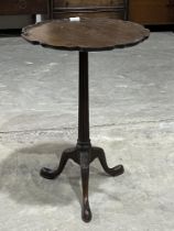 A mahogany lamp table, the piecrust top on fluted column and acanthus carved tripod support. 17½"