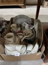 Two boxes of ceramics and glassware.