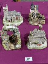 Four Lilliput Lane buildings, Blaise Hamlet (chipped); Secret Garden; Nature's Doorway and St.