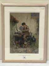 JOSEPH FINNEMORE. R.I., R.B.A., R.B.S.A. BRITISH 1860-1939. Boy with toy yacht. Signed.