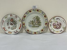 Three early 19th Century Staffordshire pearlware plates, the larger 8¼" diam