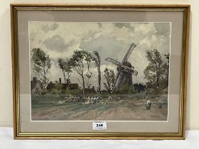 ETTIE HORTON. BRITISH 1835-1905. Village scene with mill. Signed. Watercolour. 10½" x 14½".