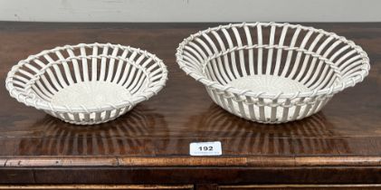 Two Wedgwood creamware basket weave bowls, the larger 10" diam