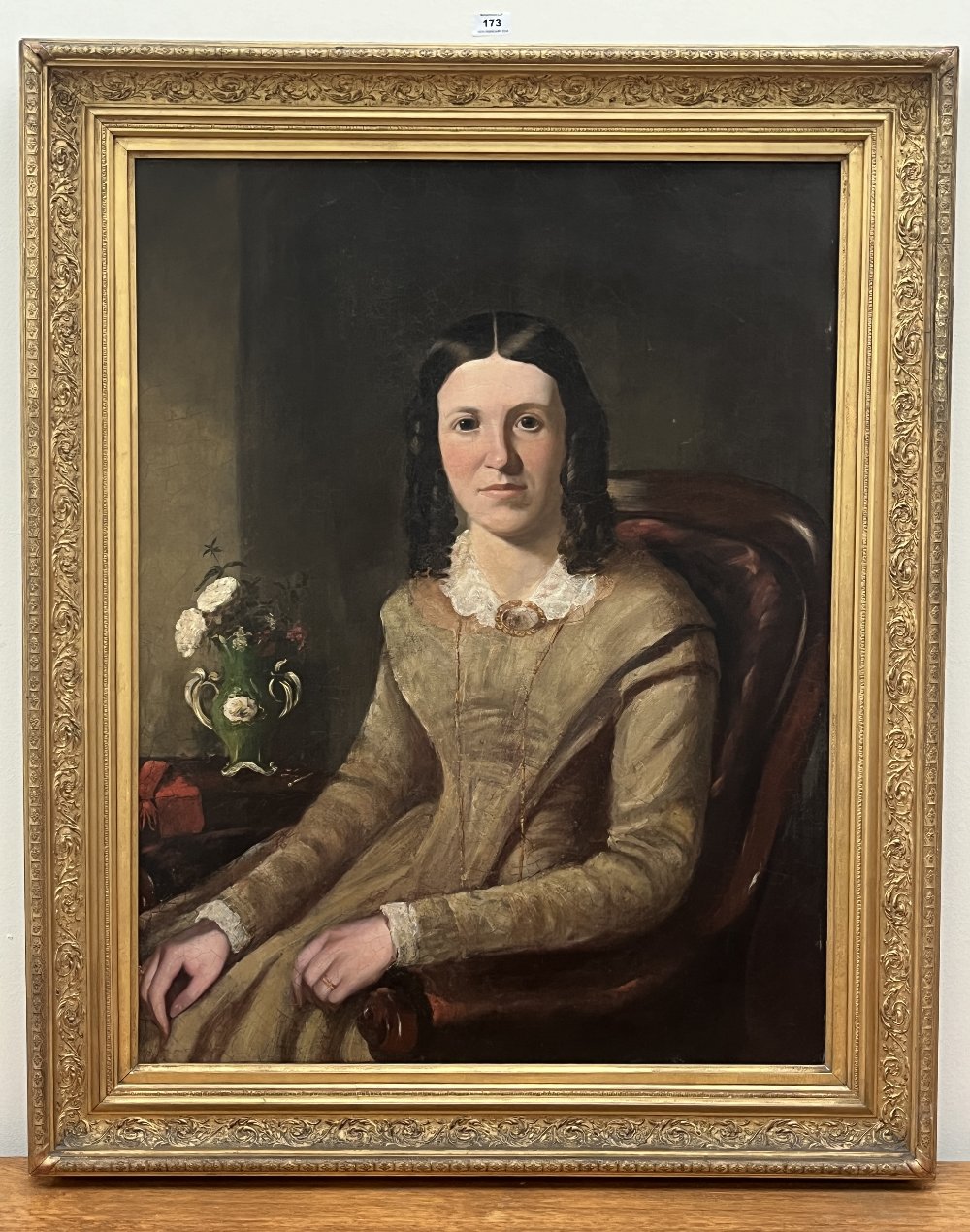 ENGLISH SCHOOL. 19TH CENTURY A portrait of a young lady. Oil on lined canvas 36" x 28"